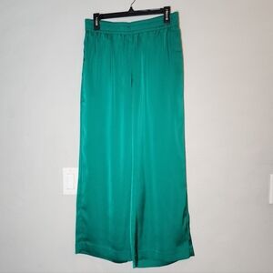 Ann Taylor Pull On Kelly Green Satin Wide Leg Pants Women's Size Medium Petite